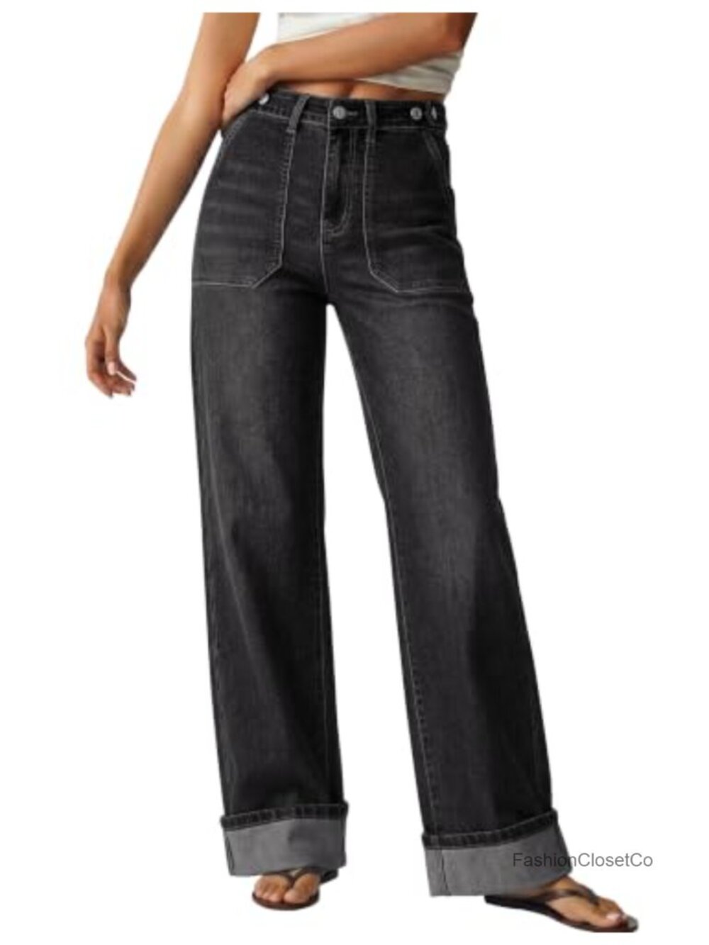 High Waisted Wide Leg Jeans with Adjustable Waist